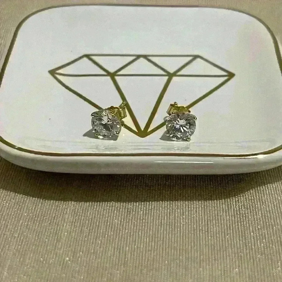 Giani Bernini Cubic Zirconia Solitaire Stud Earrings & Ceramic Trinket Dish - Picture 9 of 11